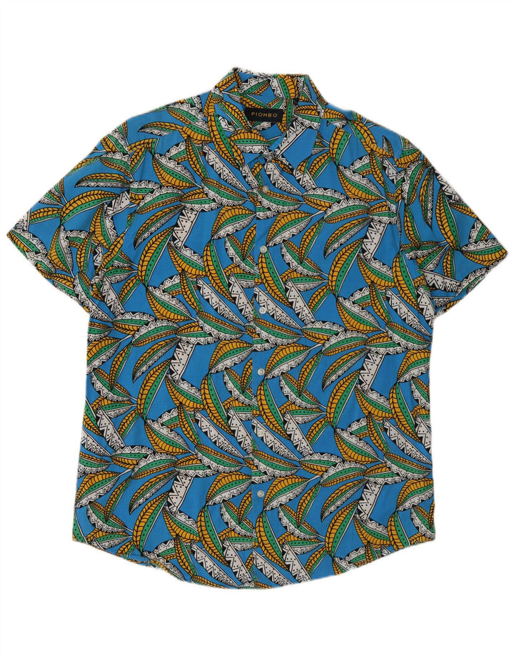 Piombo Mens Short Sleeve Shirt Medium Blue Floral Cotton