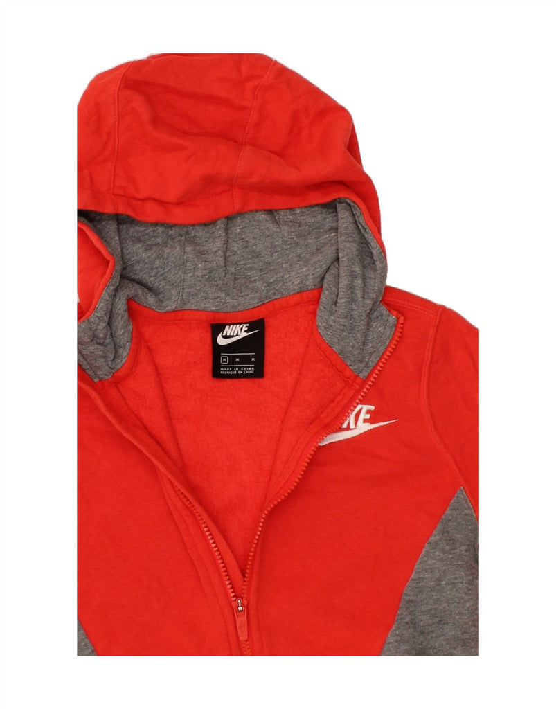 NIKE Girls Zip Hoodie Sweater 10-11 Years Medium Red Colourblock Cotton Vintage Nike and Second-Hand Nike from Messina Hembry 