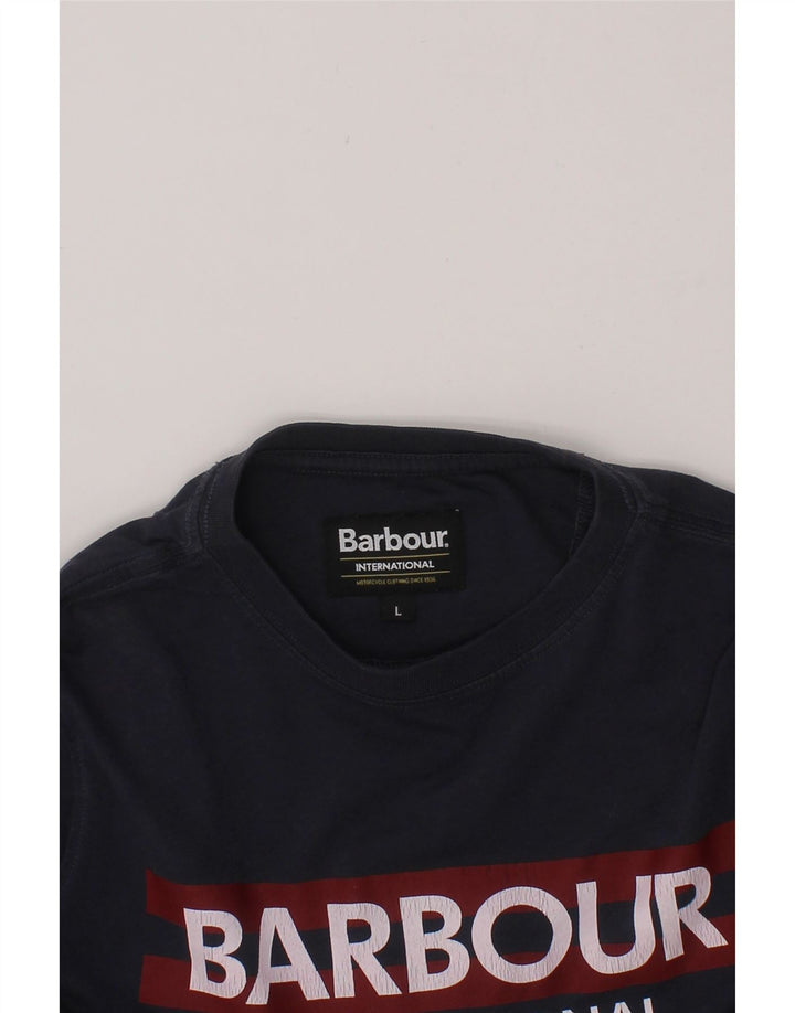 BARBOUR Boys Graphic Top Long Sleeve 11-12 Years Large  Navy Blue Cotton Vintage Barbour and Second-Hand Barbour from Messina Hembry 