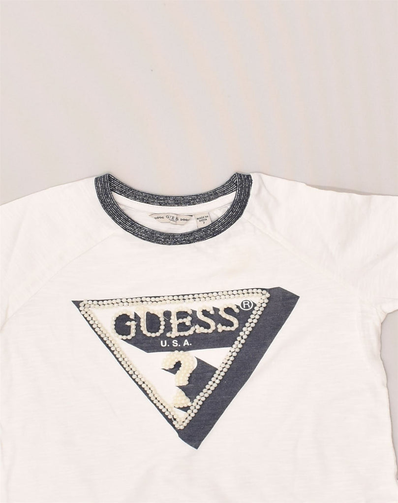 GUESS Girls Graphic T-Shirt Top 6-7 Years White Cotton | Vintage Guess | Thrift | Second-Hand Guess | Used Clothing | Messina Hembry 