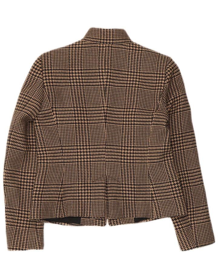 Intrend Womens Full Zip Blazer Jacket UK 12 Medium Brown Houndstooth