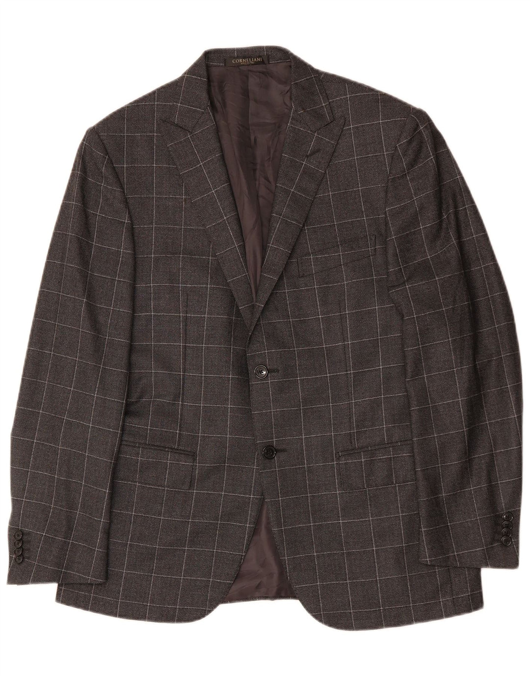 CORNELIANI Mens 2 Button Blazer Jacket IT 50 Large Grey Check Virgin Wool