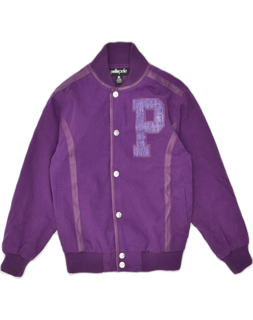 VINTAGE Womens Graphic Varsity Jacket UK 14 Medium Purple Cotton | Vintage Vintage | Thrift | Second-Hand Vintage | Used Clothing | Messina Hembry 