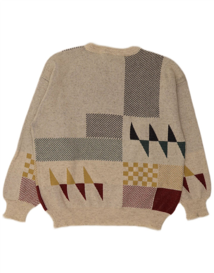 Vintage Mens Crew Neck Jumper Sweater IT 48 Medium Off White Geometric Wool