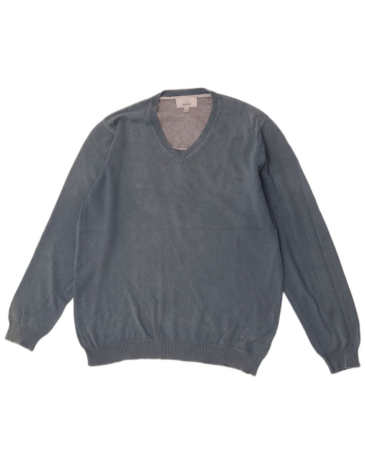 Marks & Spencer Mens Regular Fit V-Neck Jumper Sweater Medium Blue Cotton