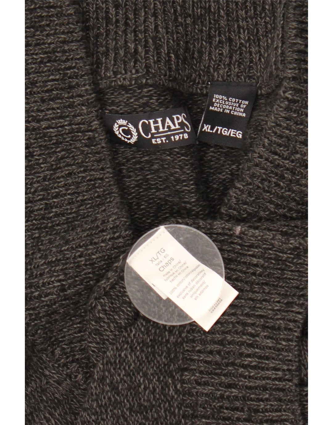 CHAPS Mens Cardigan Sweater XL Grey Flecked Cotton