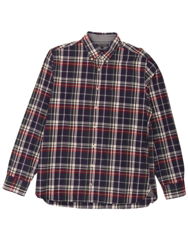 Tommy Hilfiger Mens New York Fit Shirt Large Navy Blue Check Cotton
