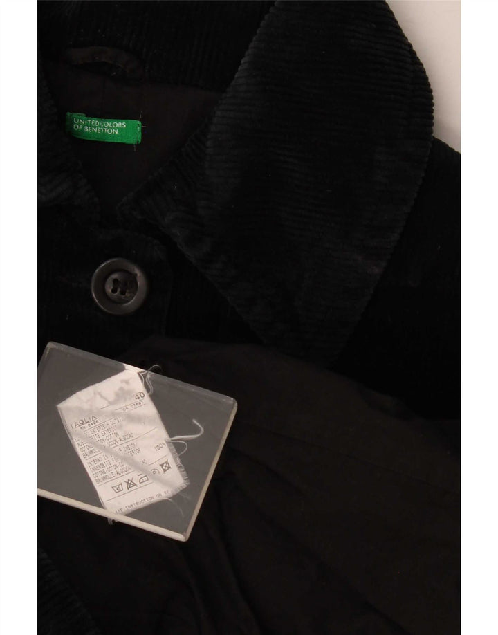 Benetton Womens Corduroy Coat IT 40 Small Black Cotton