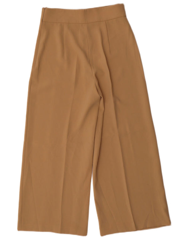 Zara Womens Wide Leg Cropped Trousers Small W26 L25 Beige