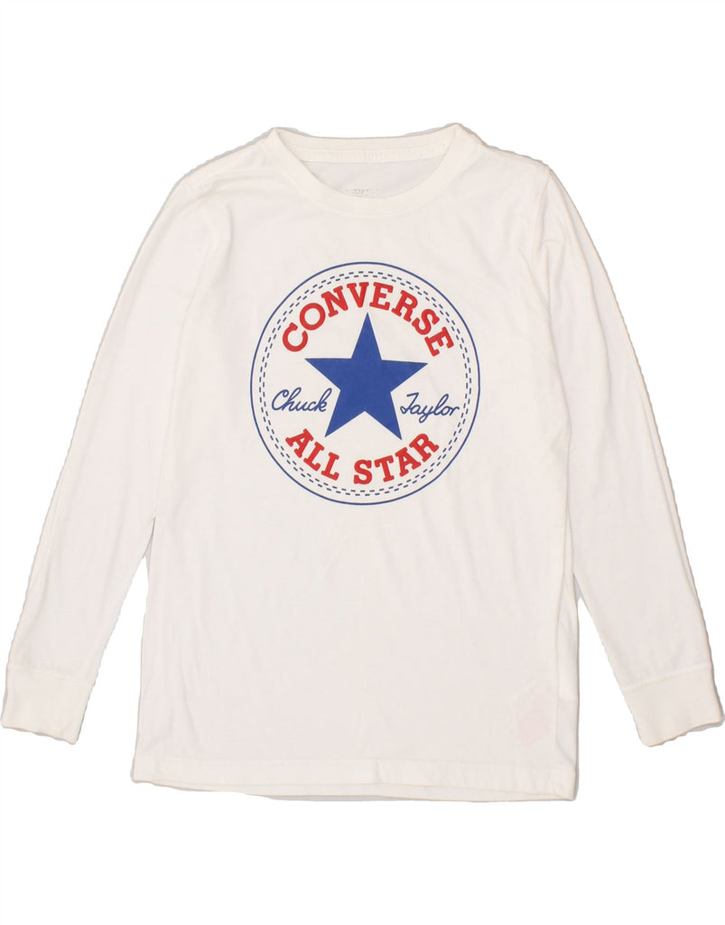 CONVERSE Womens Graphic Top Long Sleeve UK 8 Small White Cotton | Vintage Converse | Thrift | Second-Hand Converse | Used Clothing | Messina Hembry 