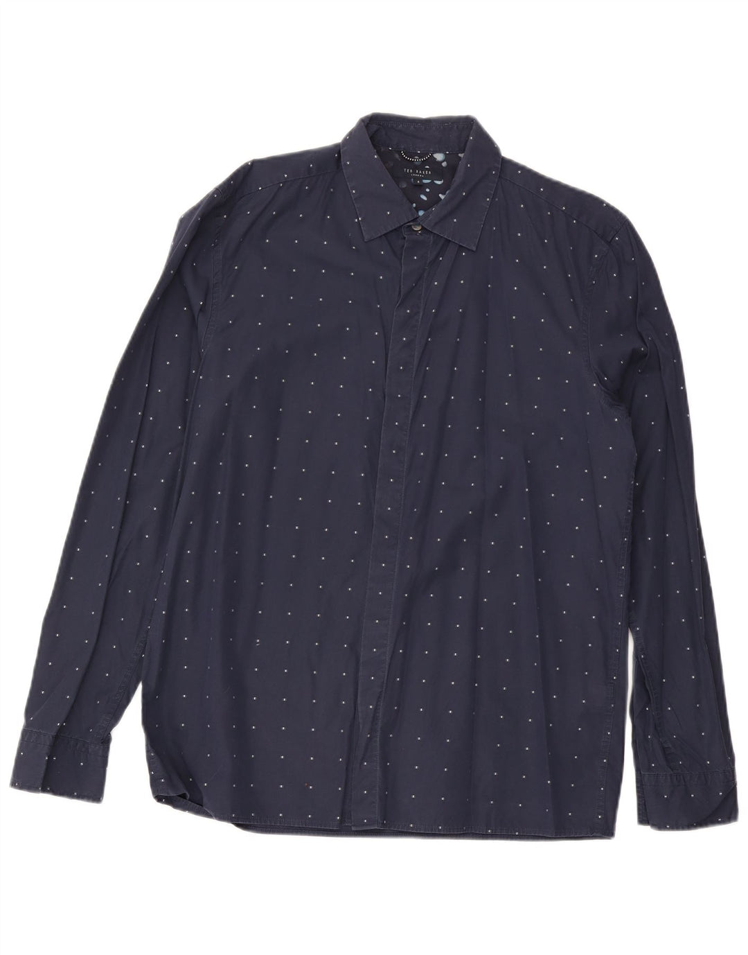 Ted Baker Mens Shirt Size 4 Large Navy Blue Spotted Cotton