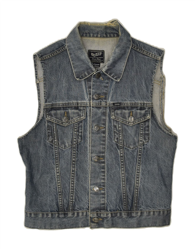 GAS Mens Denim Gilet UK 10 Small Blue Cotton | Vintage Gas | Thrift | Second-Hand Gas | Used Clothing | Messina Hembry 