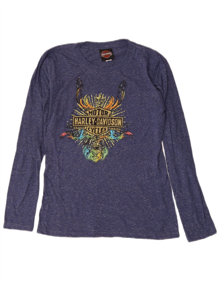 Harley Davidson Womens Graphic Top Long Sleeve UK 14 Large Navy Blue