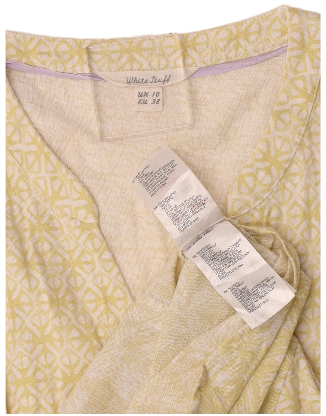 White Stuff Womens Short Sleeve Shirt Blouse UK 10 Small Yellow Geometric
