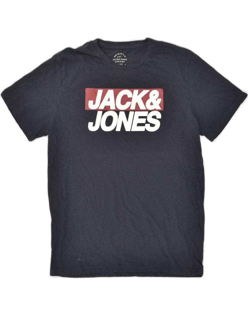 JACK & JONES Mens Graphic T-Shirt Top Medium Navy Blue Cotton | Vintage Jack & Jones | Thrift | Second-Hand Jack & Jones | Used Clothing | Messina Hembry 