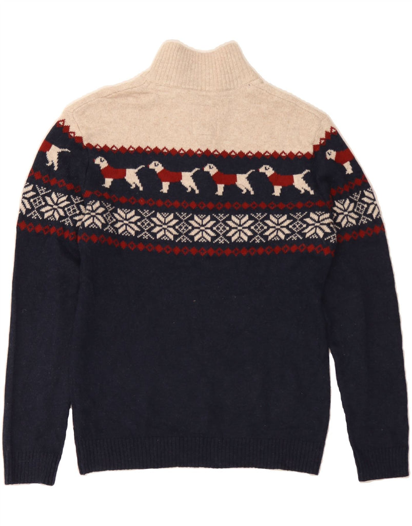 FAT FACE Mens Zip Neck Jumper Sweater Small Navy Blue Fair Isle Cotton Vintage Fat Face and Second-Hand Fat Face from Messina Hembry 