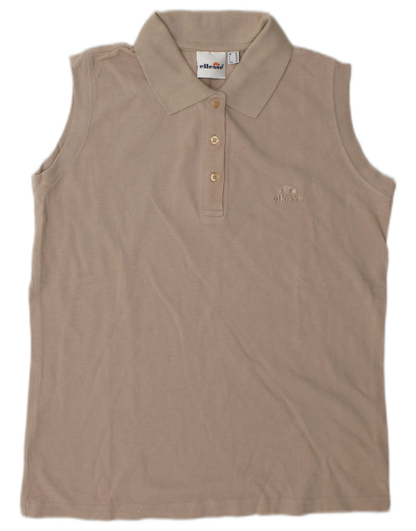 Ellesse Womens Sleeveless Polo Shirt UK 18 XL Beige Cotton