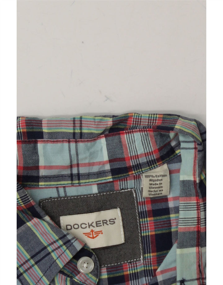 DOCKERS Mens Short Sleeve Shirt Medium Blue Check Cotton Vintage Dockers and Second-Hand Dockers from Messina Hembry 