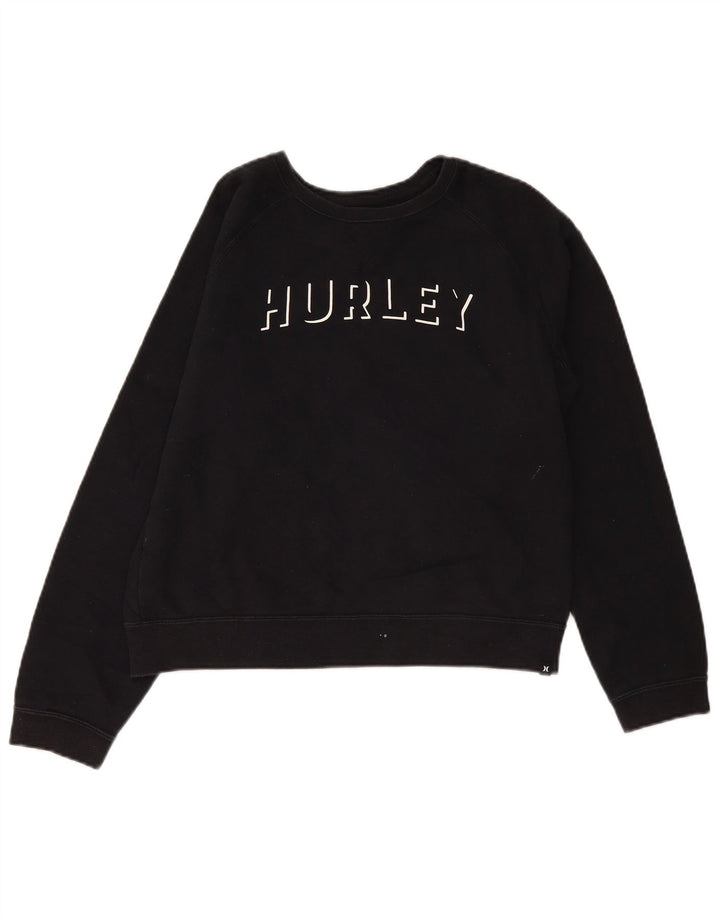 Hurley Womens Oversized Crop Graphic Sweatshirt Jumper UK 10 Small Black