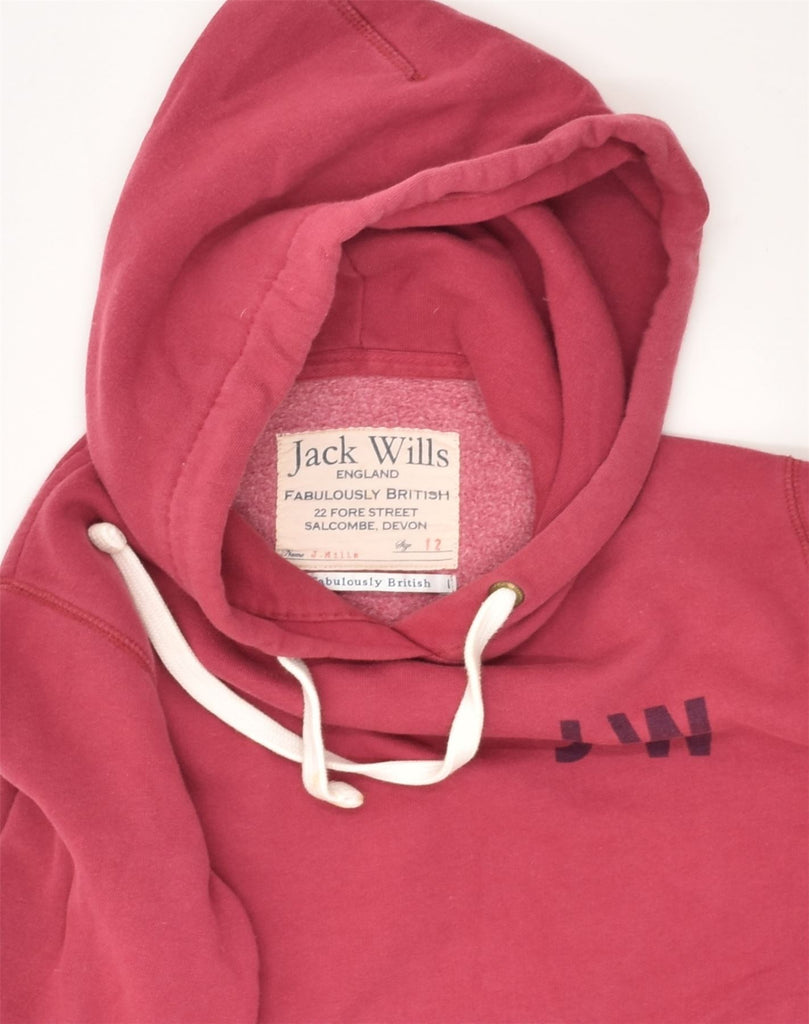 JACK WILLS Womens Graphic Hoodie Jumper UK 12 Medium Pink Cotton | Vintage Jack Wills | Thrift | Second-Hand Jack Wills | Used Clothing | Messina Hembry 