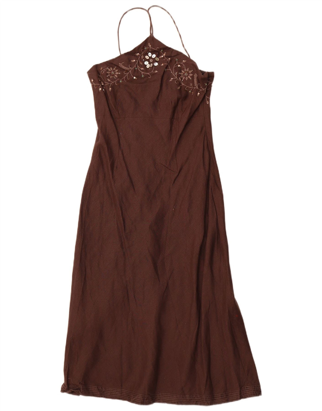 MONSOON Womens Halter Dress UK 10 Small Brown Linen