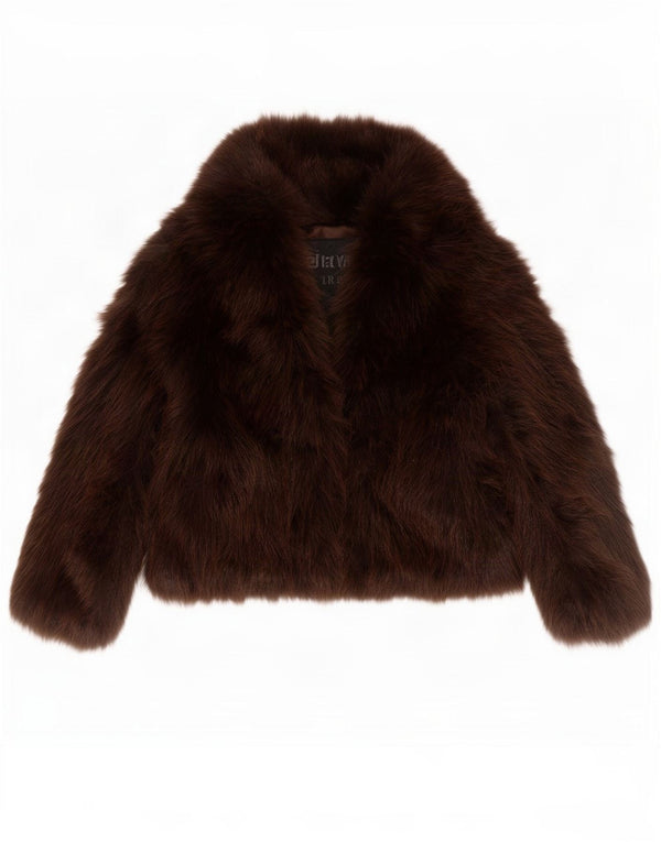 Zara Womens Oversized Faux Fur Jacket UK 14 Medium Brown Polyester