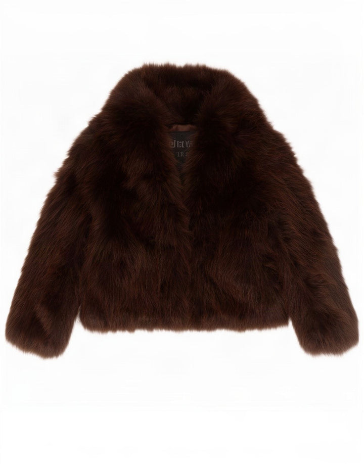 Zara Womens Oversized Faux Fur Jacket UK 14 Medium Brown Polyester