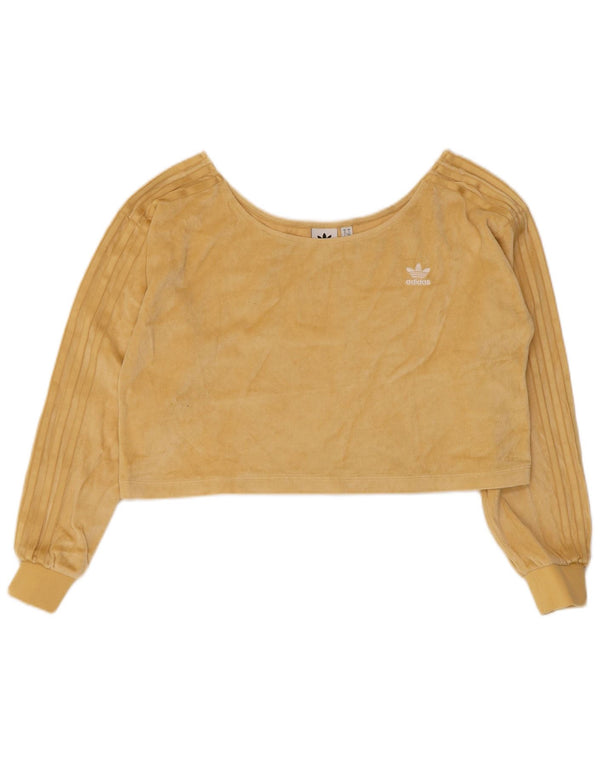 Adidas Womens Oversized Crop Velour Top Long Sleeve UK 10 Small Yellow