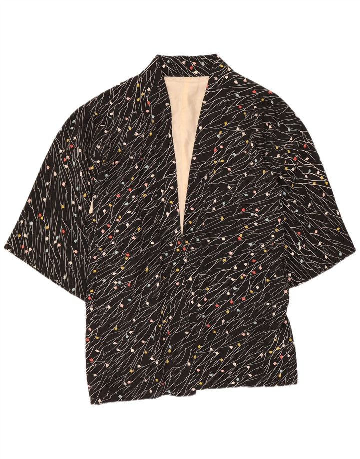 Vintage Womens 3/4 Sleeve Open Blazer Jacket UK 20 2XL Black Floral