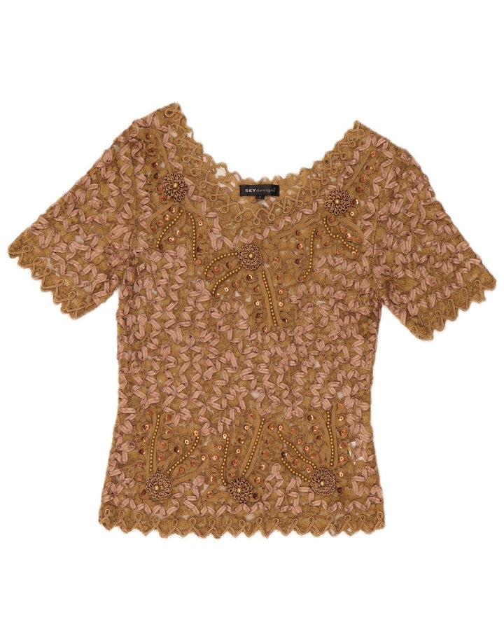 Sky Design Womens Lace Blouse Top US 1 XS Beige Floral Polyester
