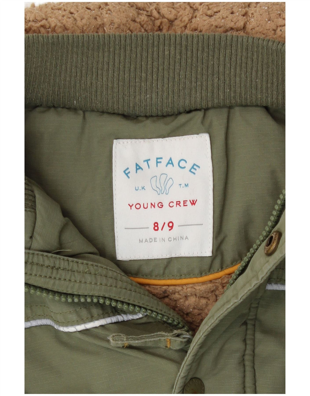 Fat Face Boys Hooded Parka Jacket 8-9 Years Khaki Cotton