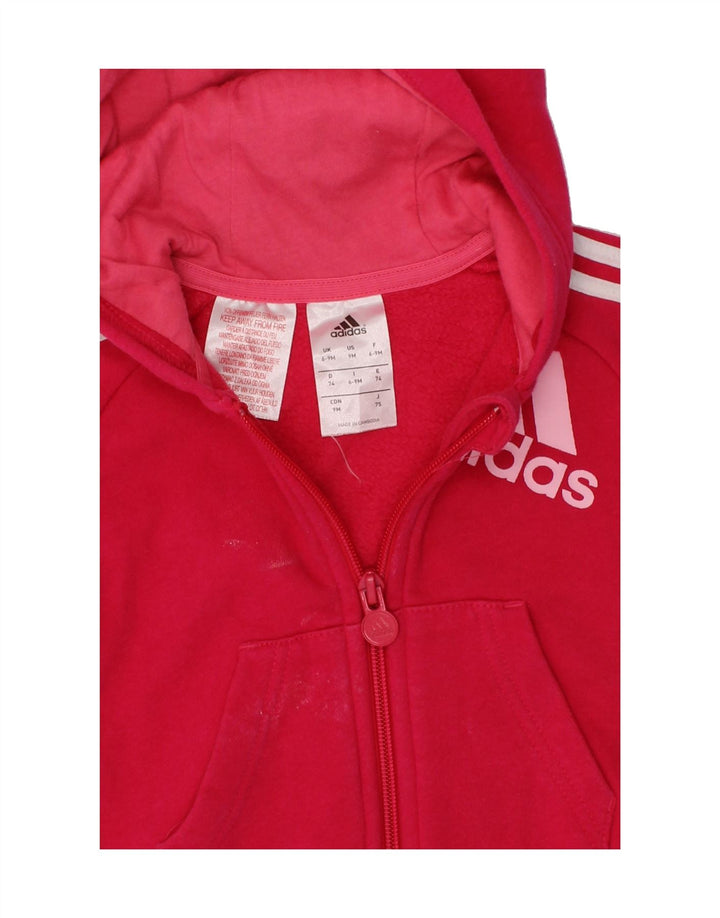 ADIDAS Baby Girls Graphic Zip Hoodie Sweater 6-9 Months Pink Cotton Vintage Adidas and Second-Hand Adidas from Messina Hembry 