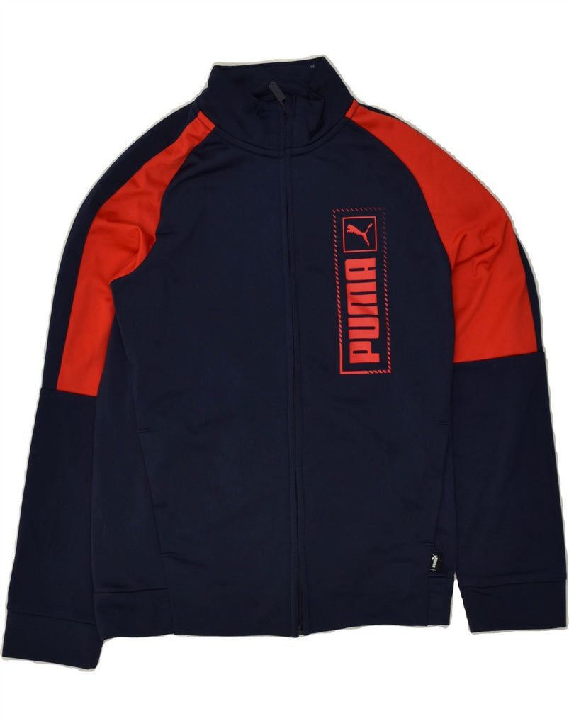 PUMA Boys Graphic Tracksuit Top Jacket 11-12 Years Navy Blue Colourblock | Vintage Puma | Thrift | Second-Hand Puma | Used Clothing | Messina Hembry 