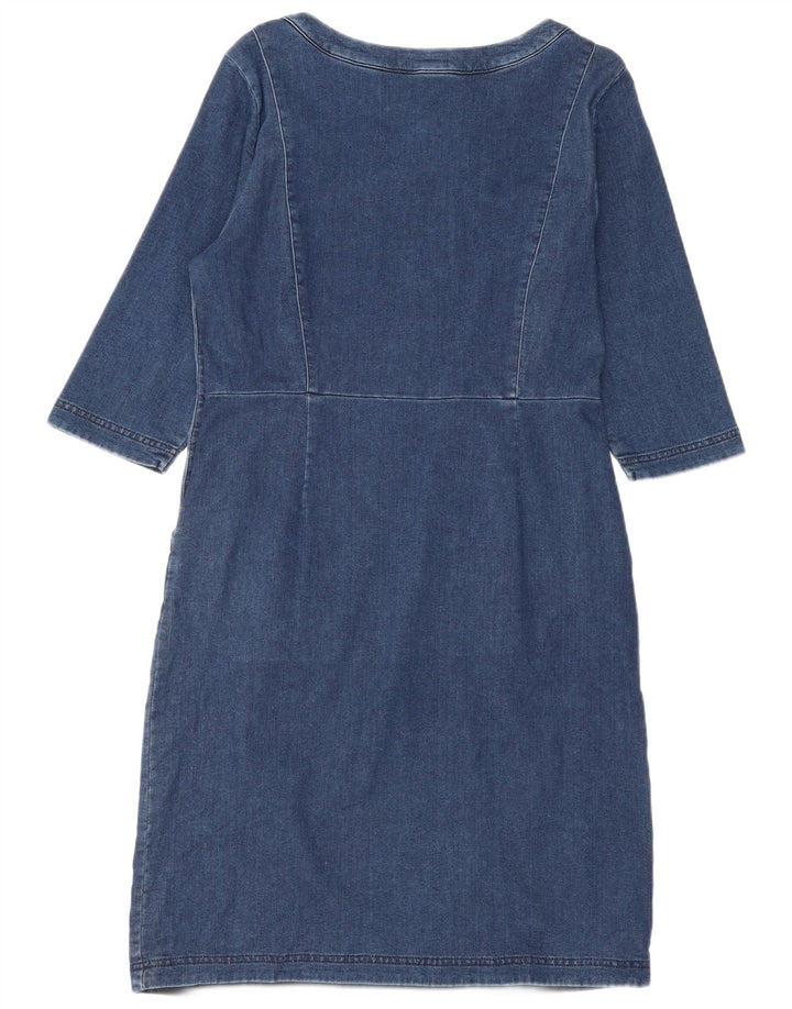 Laura Ashley Womens 3/4 Sleeve Basic Dress UK 14 Large Blue Cotton