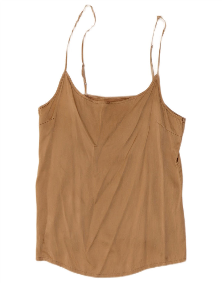 Vintage Womens Cami Top UK 8 Small Brown Silk