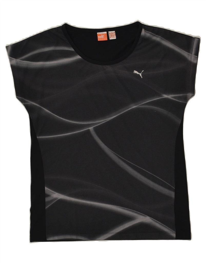 PUMA Womens Abstract Pattern T-Shirt Top UK 12 Medium Black | Vintage Puma | Thrift | Second-Hand Puma | Used Clothing | Messina Hembry 