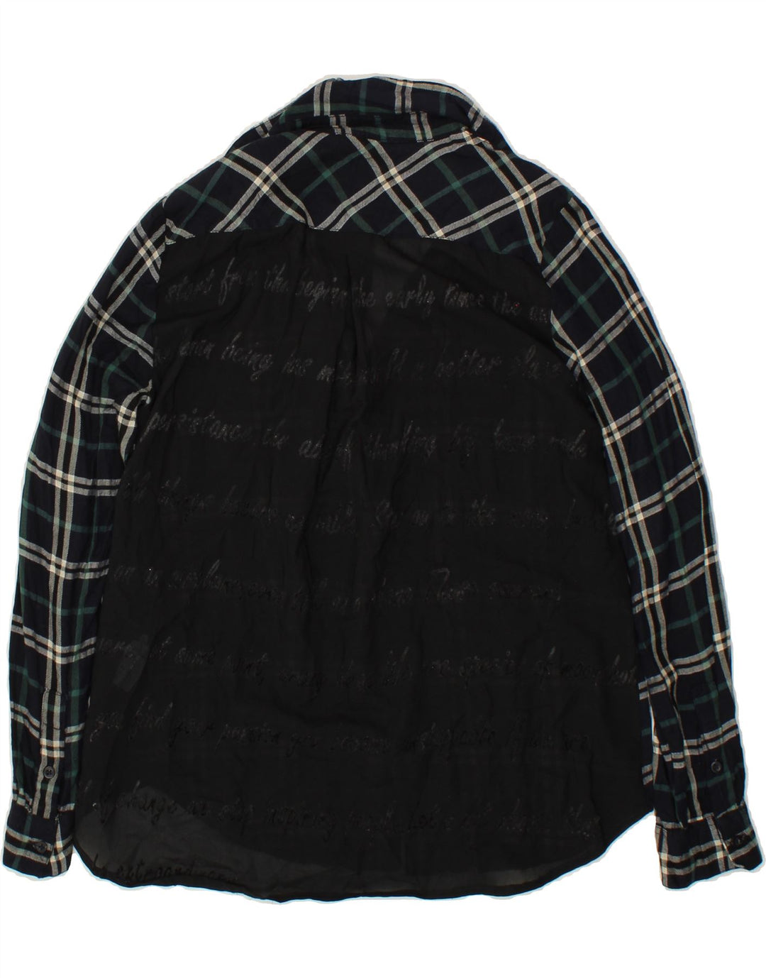 DESIGUAL Womens Graphic Flannel Shirt UK 12 Medium Green Check Viscose Vintage Desigual and Second-Hand Desigual from Messina Hembry 