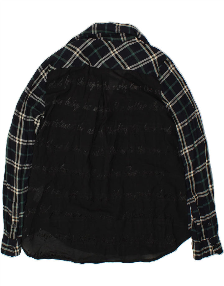 DESIGUAL Womens Graphic Flannel Shirt UK 12 Medium Green Check Viscose Vintage Desigual and Second-Hand Desigual from Messina Hembry 