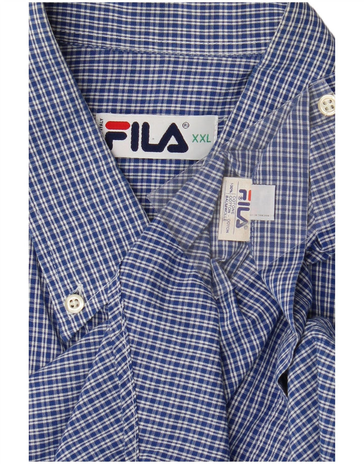 Fila Mens Short Sleeve Shirt 2XL Blue Check Cotton