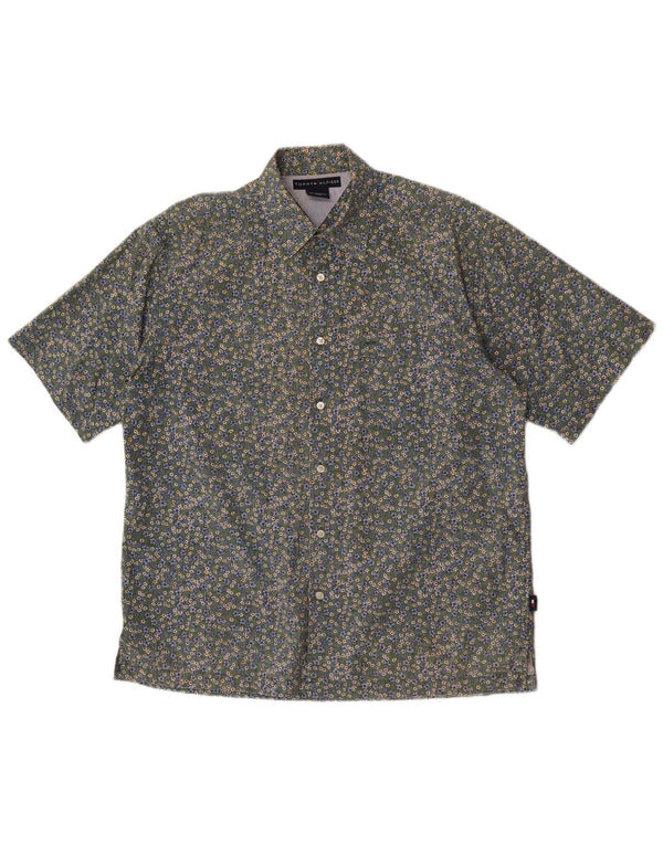 Tommy Hilfiger Mens Short Sleeve Shirt Medium Green Floral Cotton