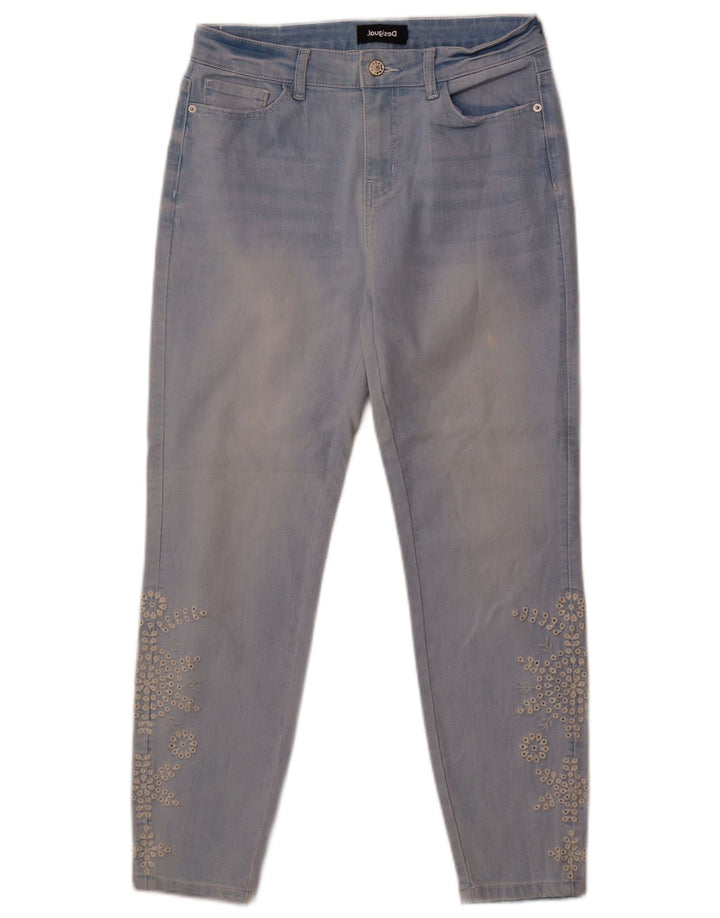 Desigual Womens Slim Jeans W31 L26 Blue Floral Cotton