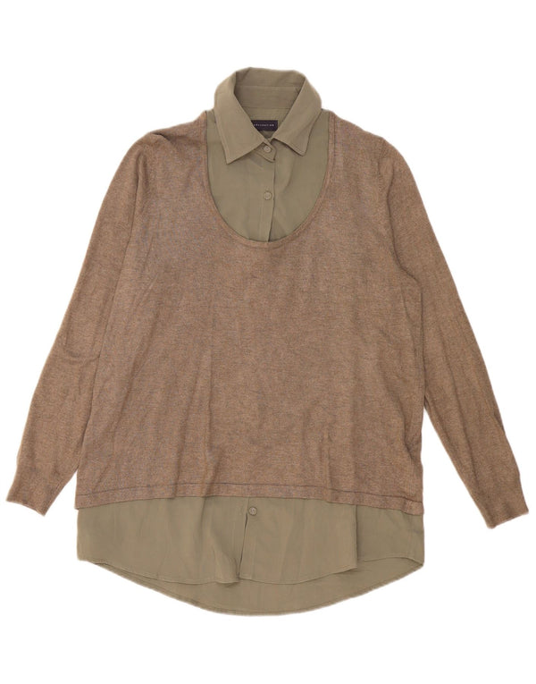 Marks & Spencer Womens Jumper Shirt UK 14 Large Khaki Viscose