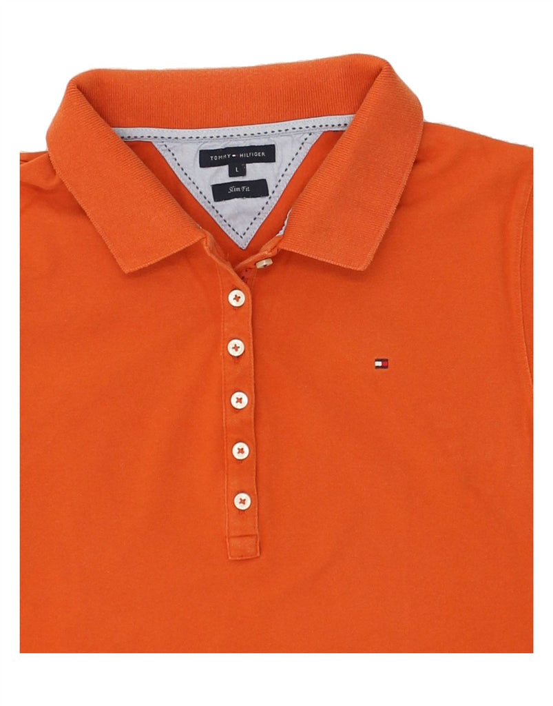 TOMMY HILFIGER Womens Slim Fit Polo Shirt UK 14 Large Orange Cotton Vintage Tommy Hilfiger and Second-Hand Tommy Hilfiger from Messina Hembry 