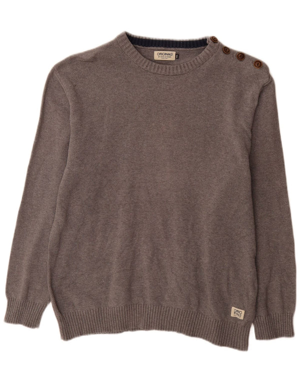 Jack & Jones Mens Boat Neck Jumper Sweater 2XL Grey Cotton