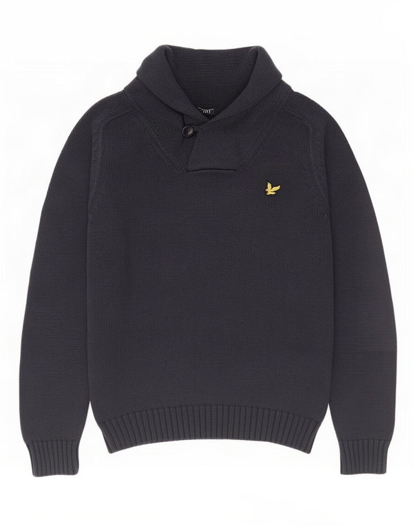 Lyle & Scott Mens Shawl Neck Jumper Sweater Medium Navy Blue Cotton