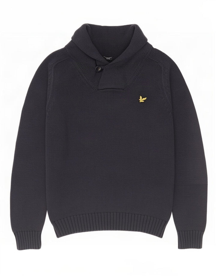 Lyle & Scott Mens Shawl Neck Jumper Sweater Medium Navy Blue Cotton