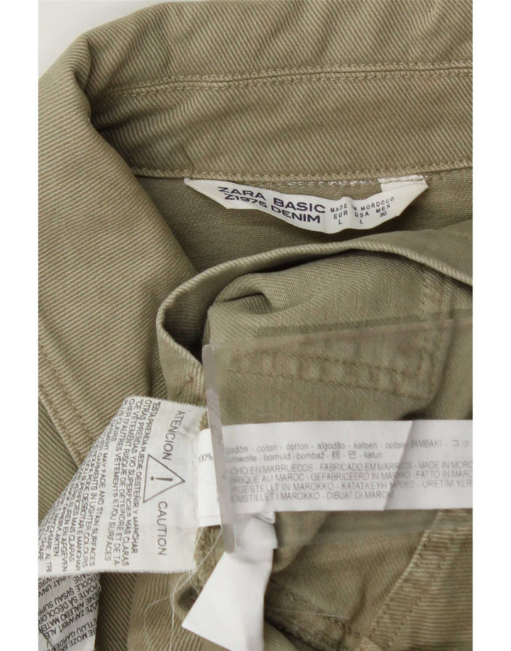 Zara Womens Crop Denim Jacket UK 16 Large Khaki Cotton