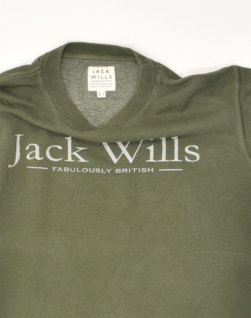 JACK WILLS Womens Graphic Sweatshirt Jumper UK 8 Small Khaki Cotton | Vintage Jack Wills | Thrift | Second-Hand Jack Wills | Used Clothing | Messina Hembry 