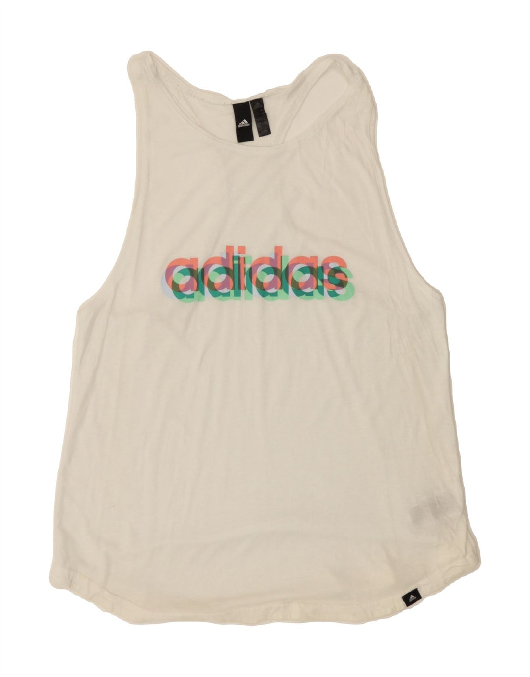 ADIDAS Womens Graphic Vest Top UK 16/18 Large White Polyester Vintage Adidas and Second-Hand Adidas from Messina Hembry 