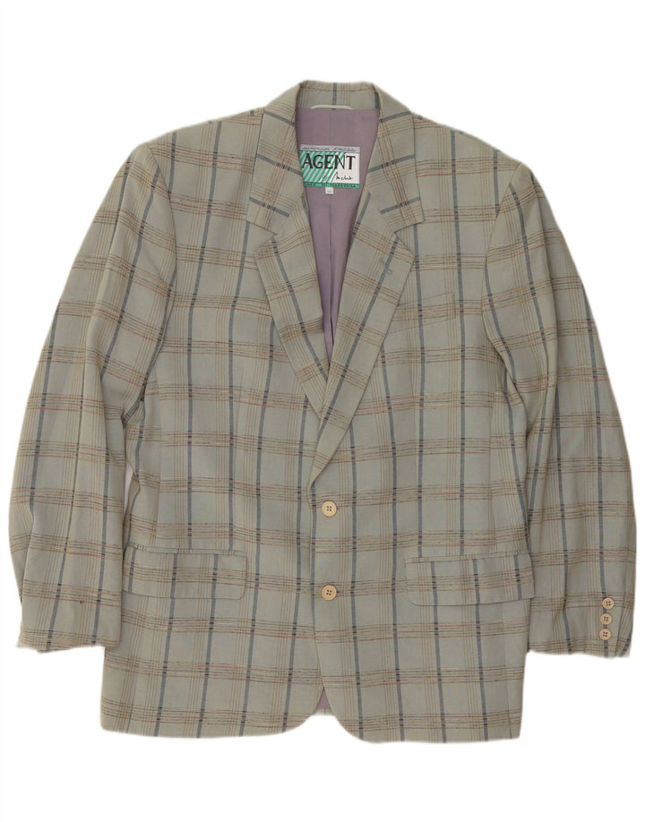 VINTAGE Mens 2 Button Blazer Jacket IT 52 XL Grey Check Viscose